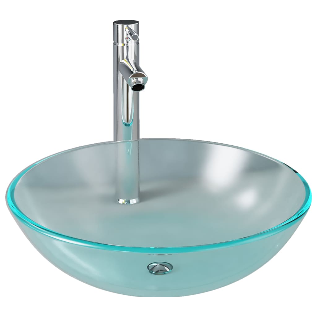 vidaXL Badezimmer Waschbecken mit Wasserhahn und Ablaufgarnitur aus mattiertem, gehärtetem Glas