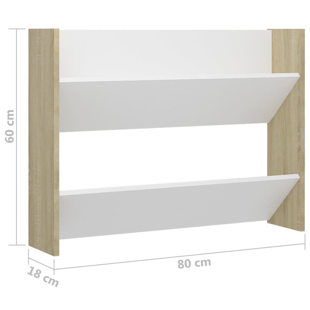 vidaXL Wand-Schuhschrank Weiß & Sonoma-Eiche 80x18x60cm Holzwerkstoff