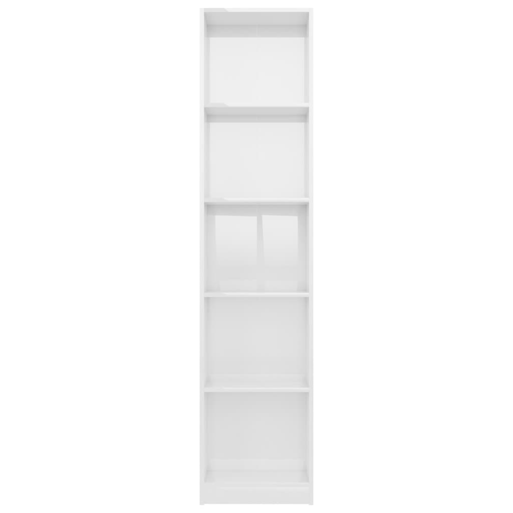 vidaXL Bücherregal 5 Fächer Hochglanz-Weiß 40x24x175 cm Holzwerkstoff