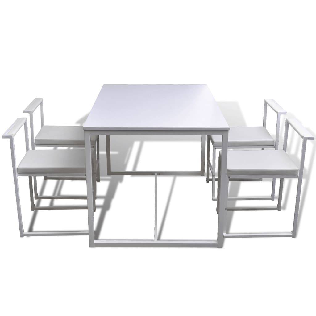 vidaXL 5-teilige Essgruppe Tisch + 4 Stühle Weiß