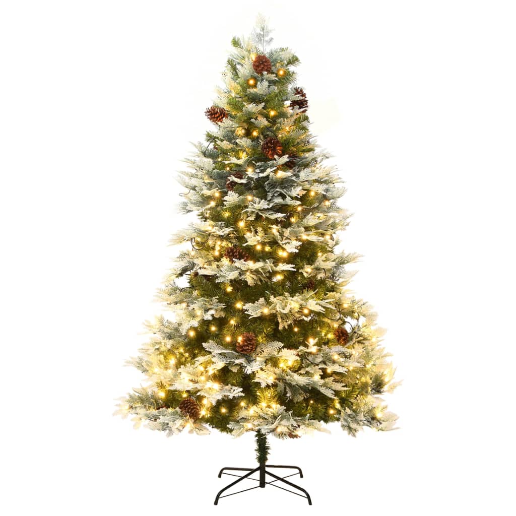 vidaXL Weihnachtsbaum mit Beleuchtung und Kiefernzapfen Grün 225 cm
