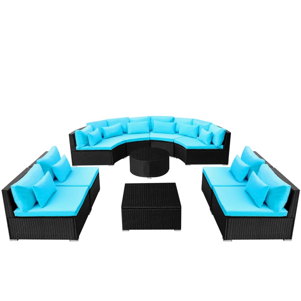 vidaXL 13-tlg. Garten-Lounge-Set mit Auflagen Poly Rattan Blau