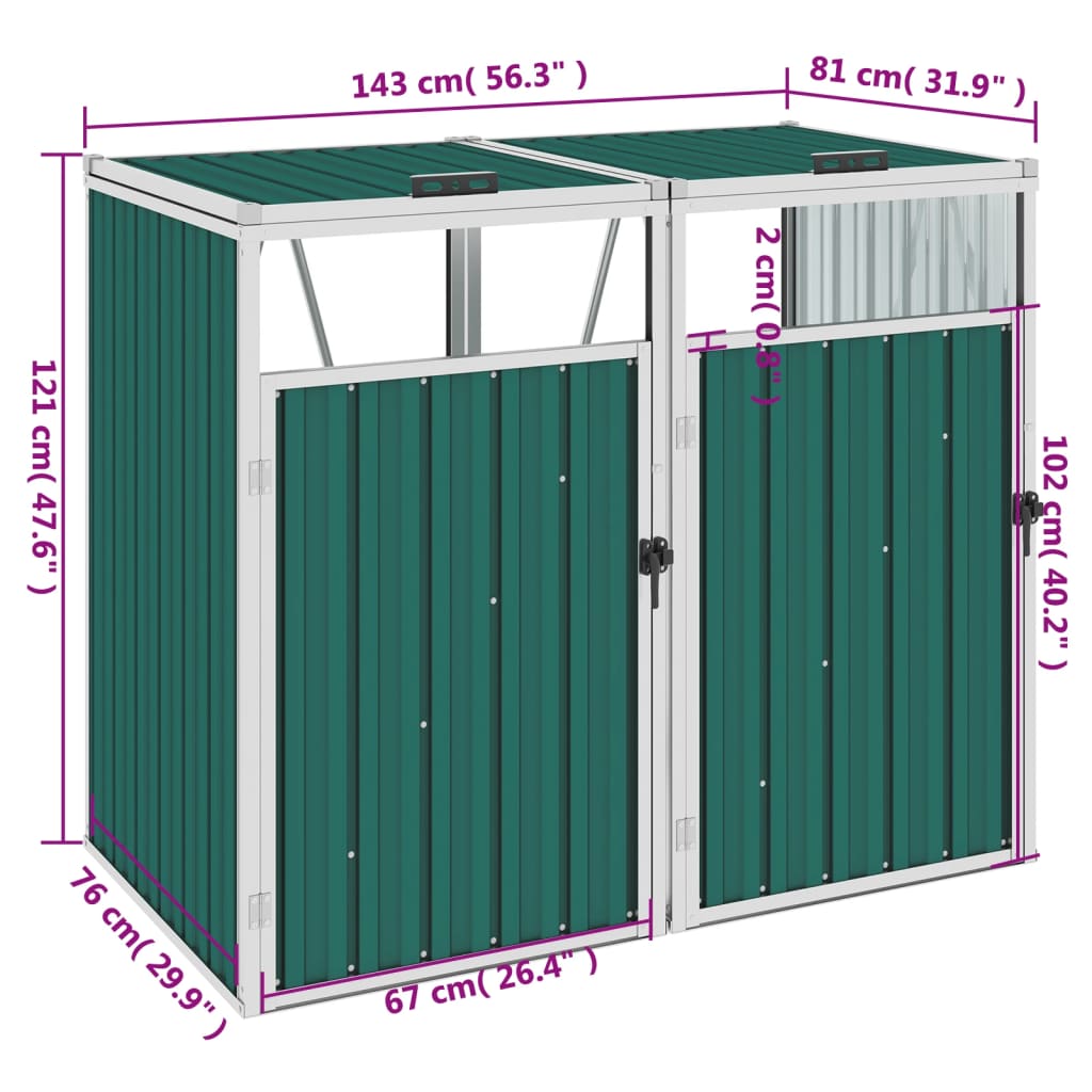 vidaXL Mülltonnenbox für 2 Mülltonnen Grün 143×81×121 cm Stahl