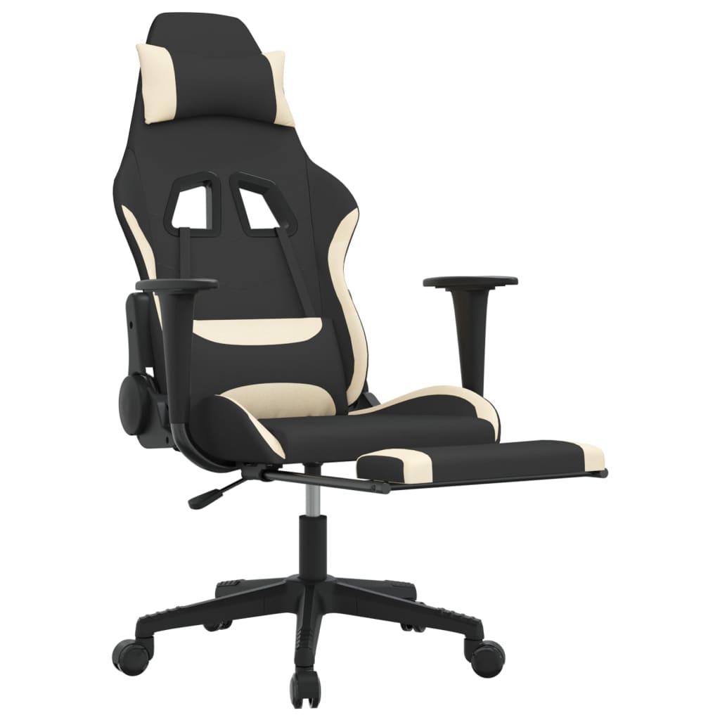 vidaXL Gaming-Stuhl mit Massage & Fußstütze Schwarz und Creme Stoff