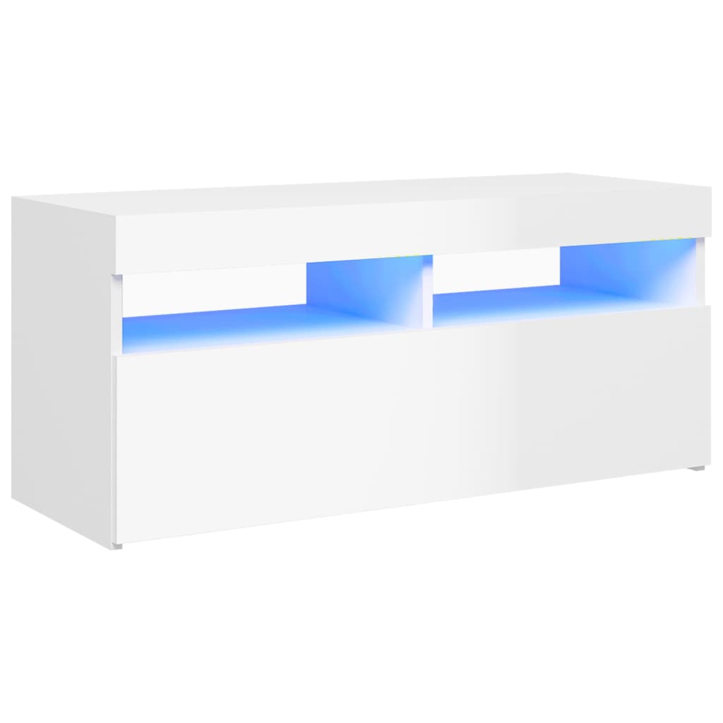 vidaXL TV-Schrank mit LED-Leuchten Hochglanz-Weiß 90x35x40 cm