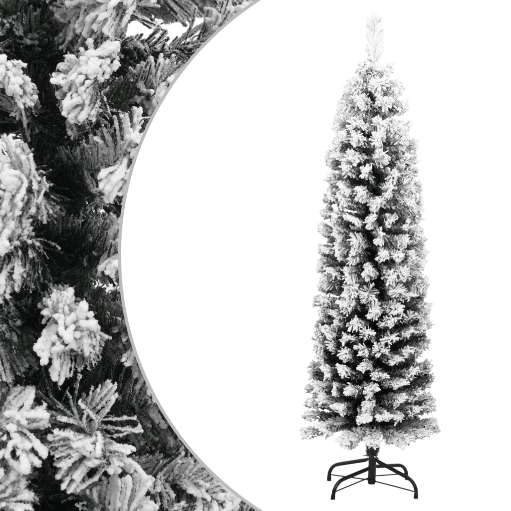 vidaXL Schlanker Künstlicher Weihnachtsbaum Beschneit Grün 150 cm PVC