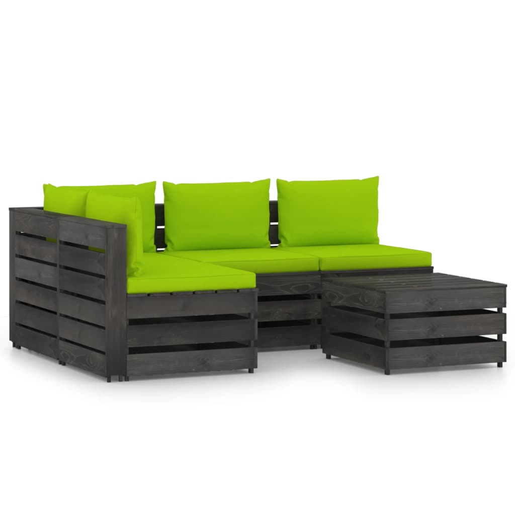 vidaXL 5-tlg. Garten-Lounge-Set mit Kissen Grau Imprägniertes Holz