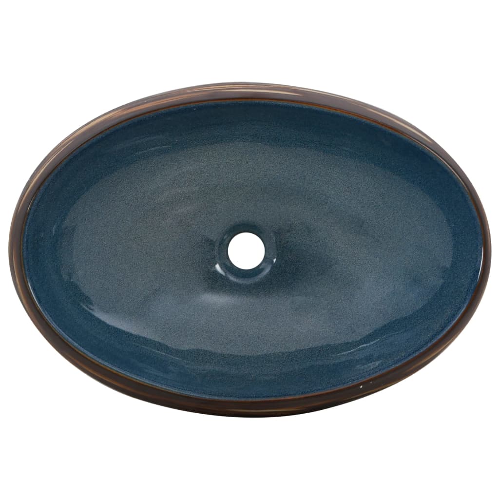 vidaXL Aufsatzwaschbecken Braun und Blau Oval 59x40x15 cm Keramik