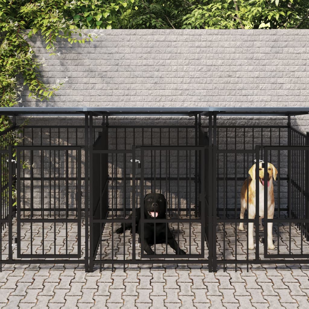 vidaXL Outdoor-Hundezwinger mit Dach Stahl 7,51 m²