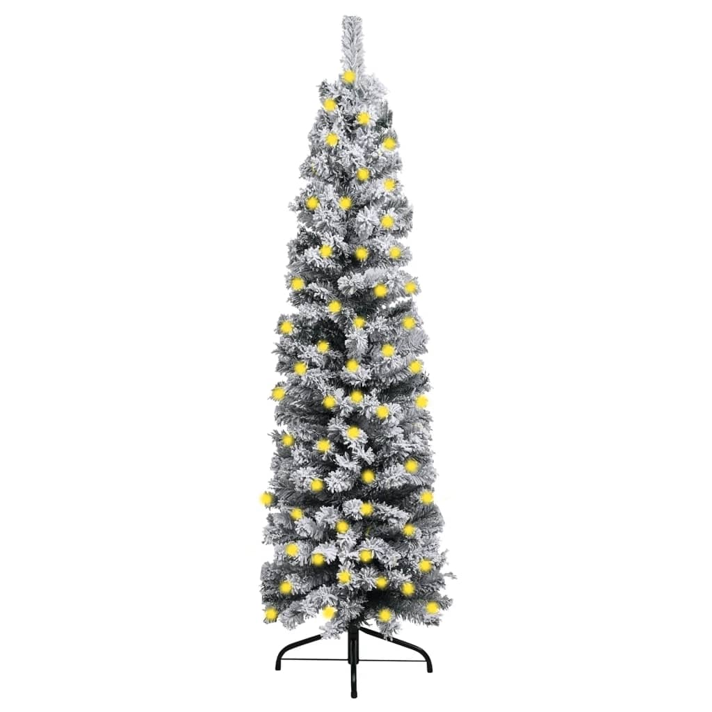 vidaXL Weihnachtsbaum Schlank mit Beleuchtung & Schnee Grün 240 cm PVC