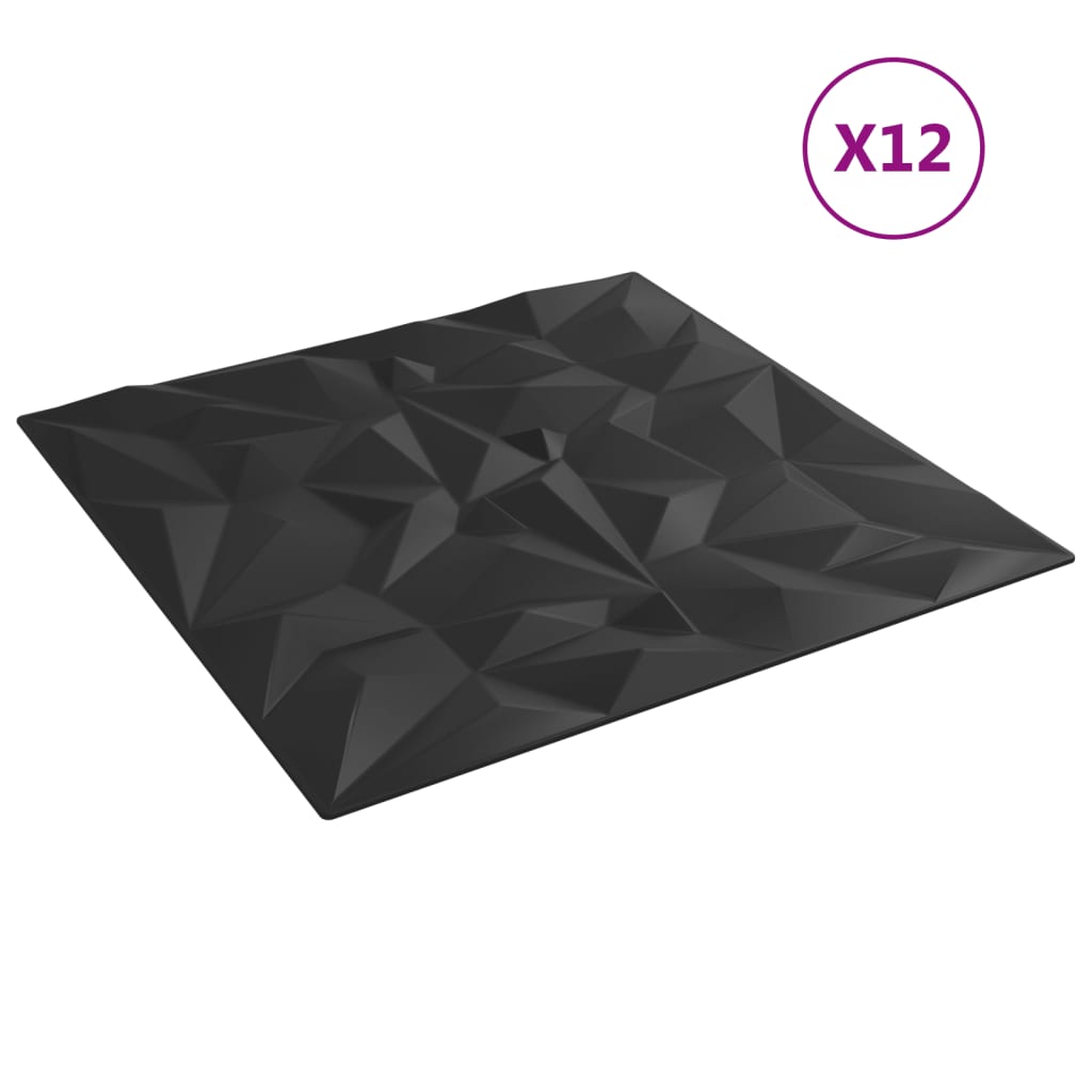 vidaXL Wandpaneele 12 Stk. Schwarz 50x50 cm XPS 3 m² Amethyst