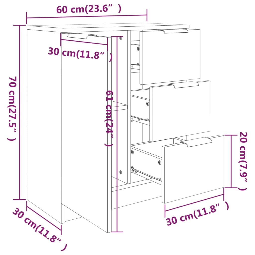 vidaXL Sideboards 2 Stk. Grau Sonoma 60x30x70 cm Holzwerkstoff