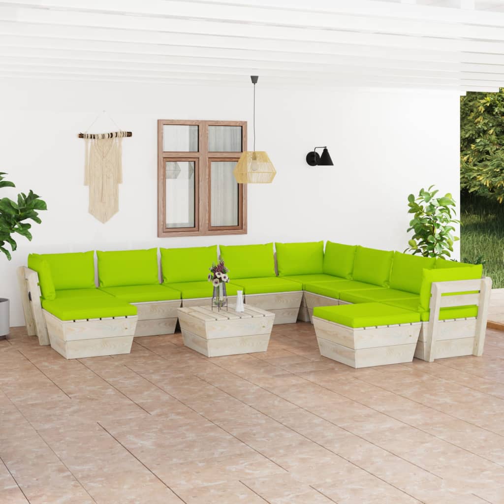 vidaXL 11-tlg. Garten-Sofagarnitur aus Paletten mit Kissen Fichtenholz