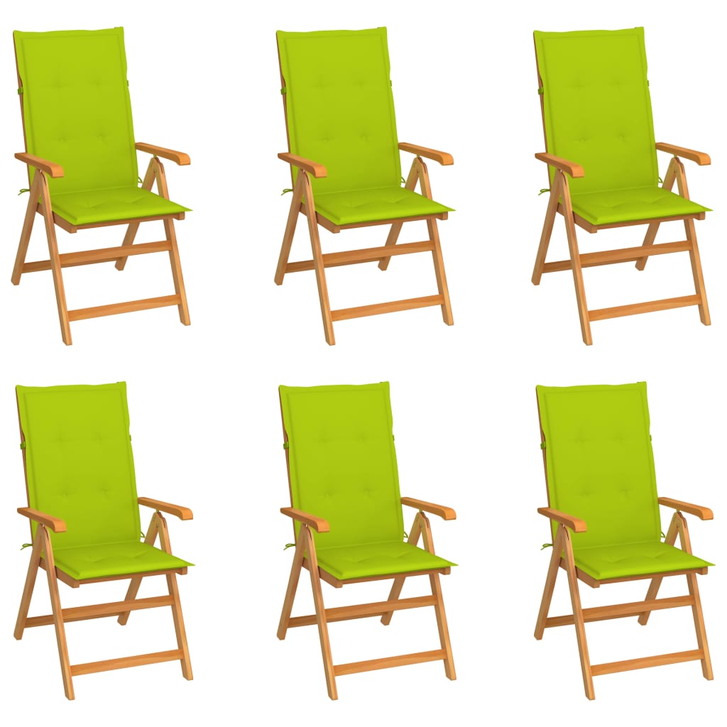 vidaXL Gartenstühle 6 Stk. mit Hellgrünen Kissen Massivholz Teak