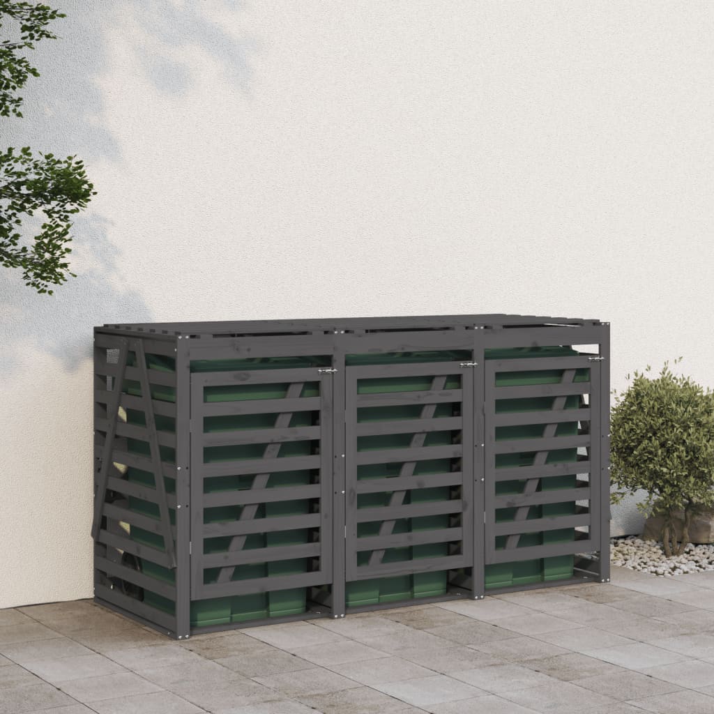 vidaXL Mülltonnenbox für 3 Tonnen Grau Massivholz Kiefer