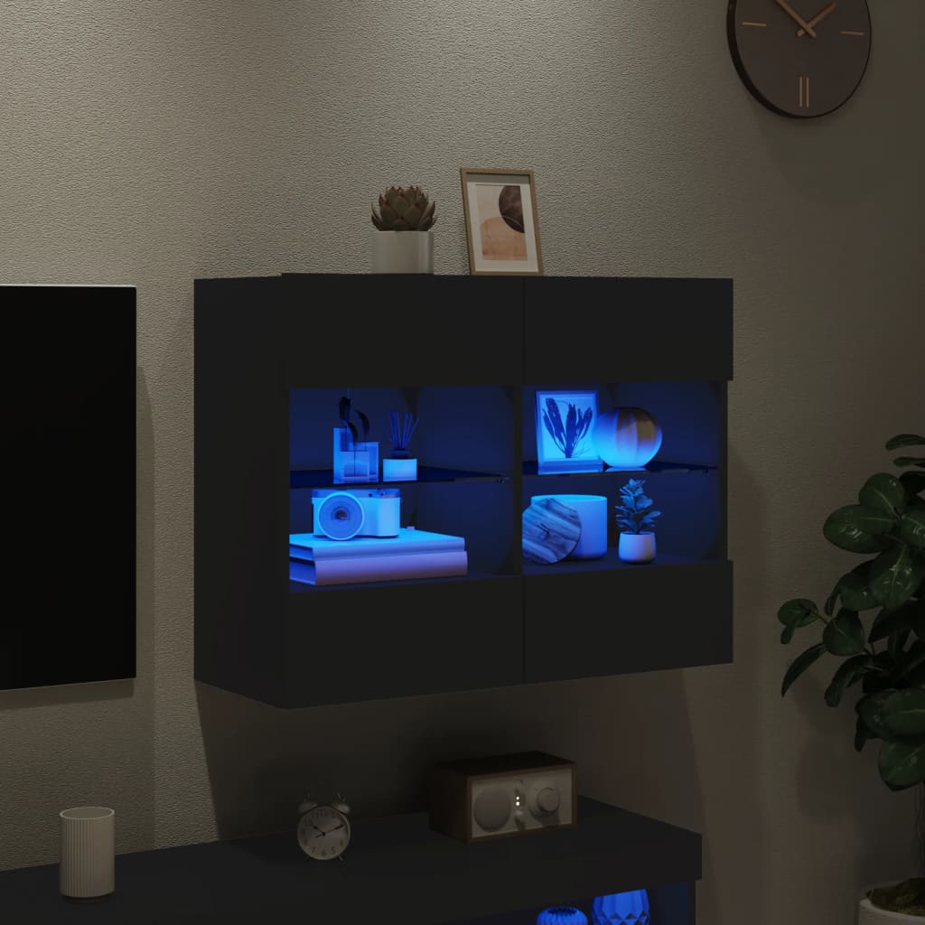 vidaXL TV-Wandschrank mit LED-Leuchten Schwarz 78,5x30x60,5 cm