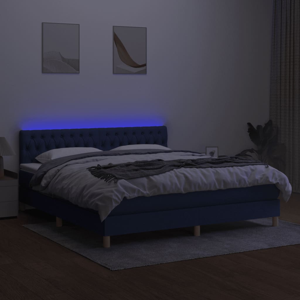 vidaXL Boxspringbett mit Matratze & LED Blau 160x200 cm Stoff