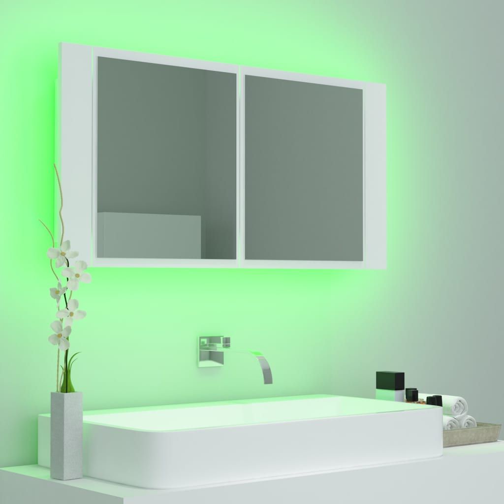 vidaXL LED-Bad-Spiegelschrank Weiß 90x12x45 cm Acryl