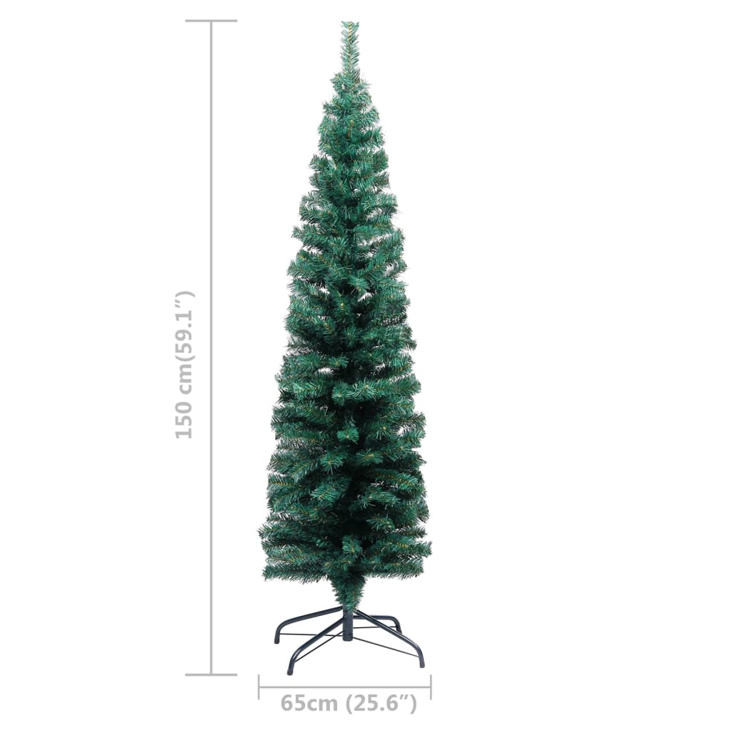 vidaXL Künstlicher Weihnachtsbaum Schlank mit LEDs & Kugeln Grün 150cm