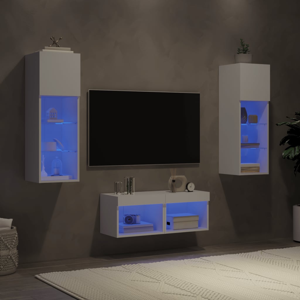 vidaXL 4-tlg. TV-Wohnwand mit LED-Leuchten Weiß