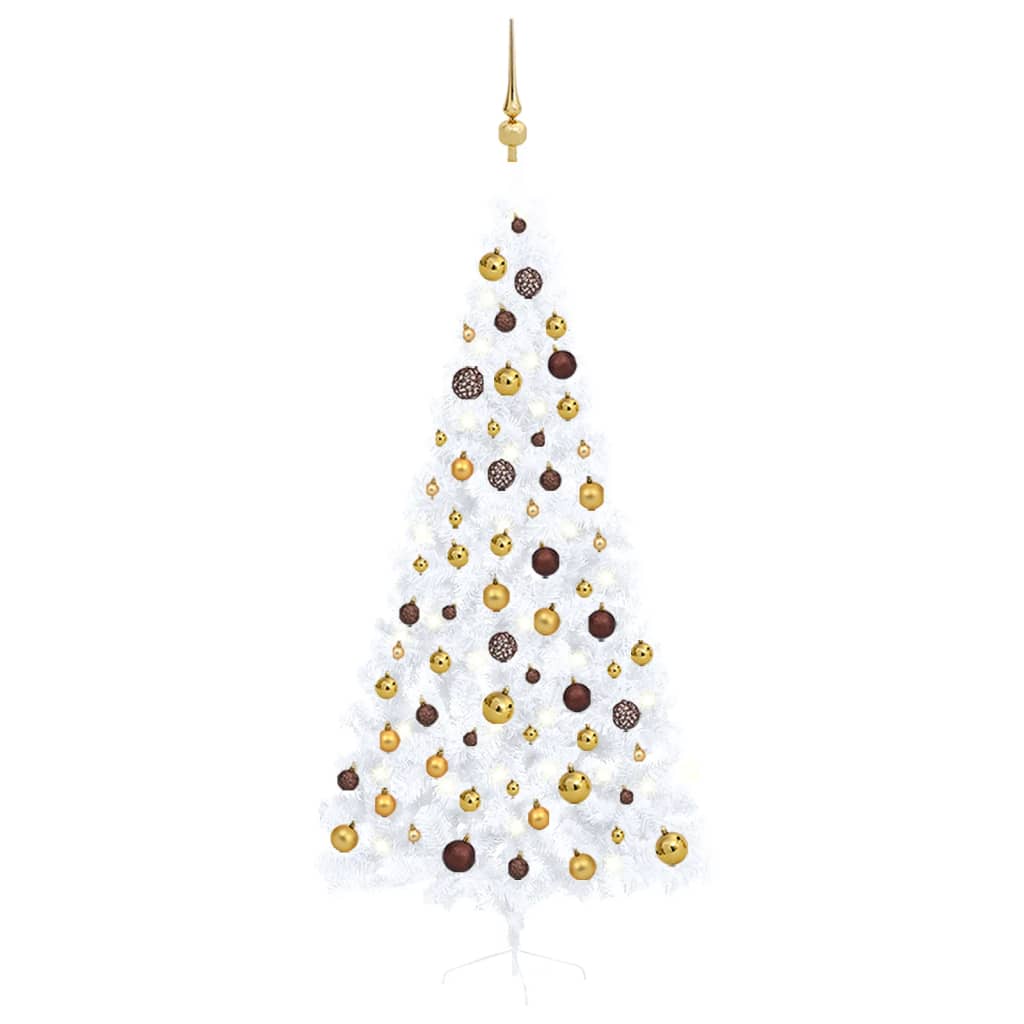 vidaXL Künstlicher Halber Weihnachtsbaum mit LEDs & Kugeln Weiß 210cm