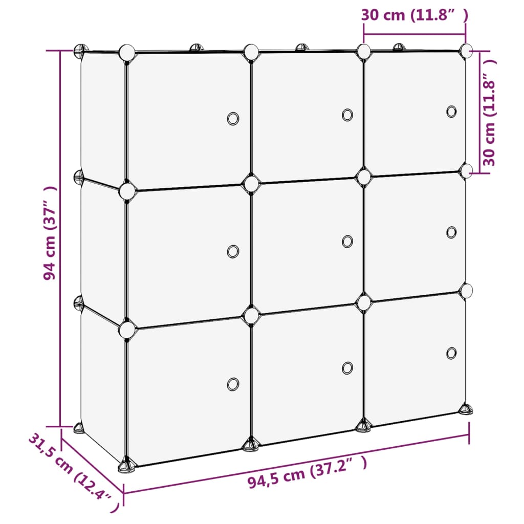 vidaXL Regalsystem mit 9 Würfeln und Türen Transparent PP