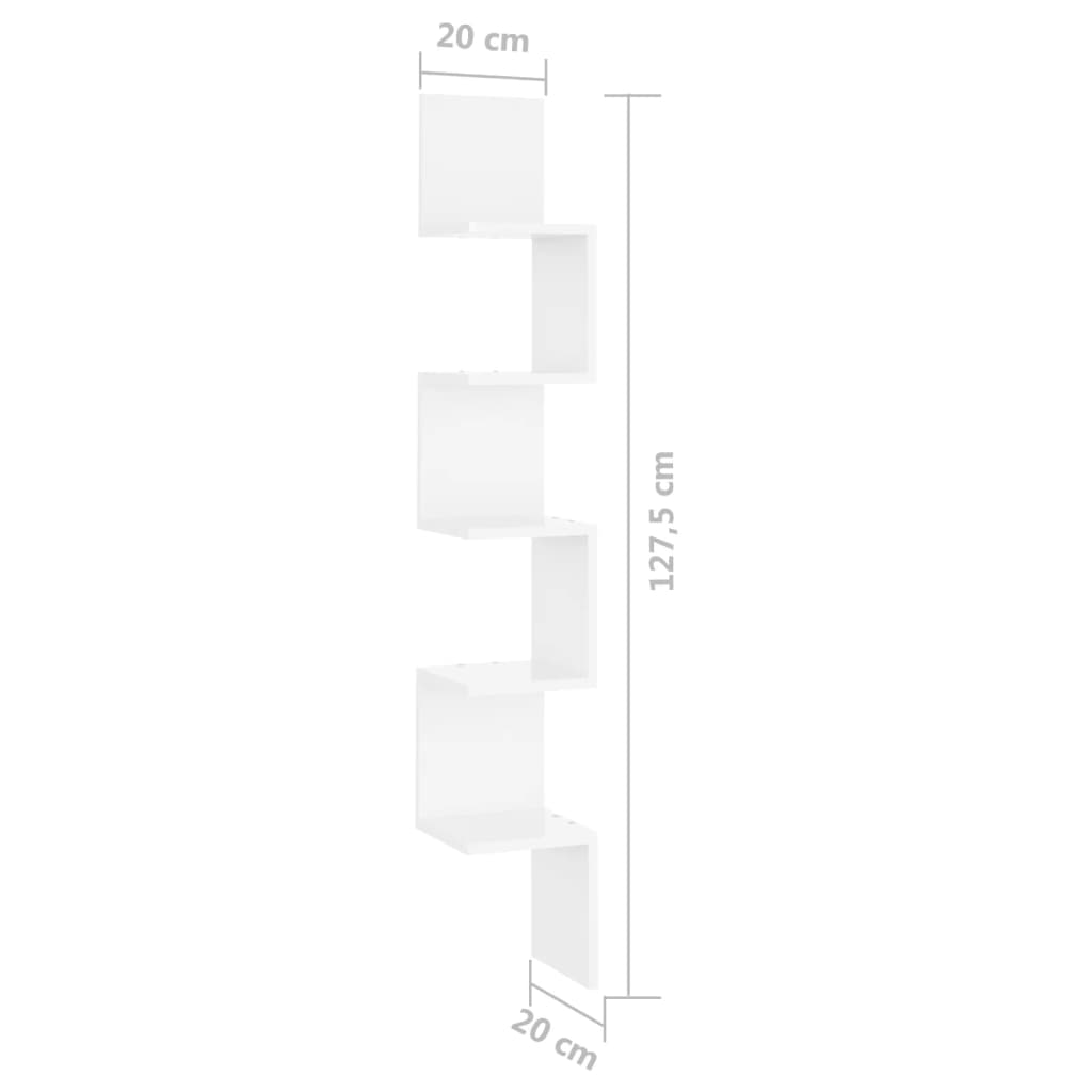 vidaXL Wand-Eckregal Hochglanz-Weiß 20x20x127,5 cm Holzwerkstoff