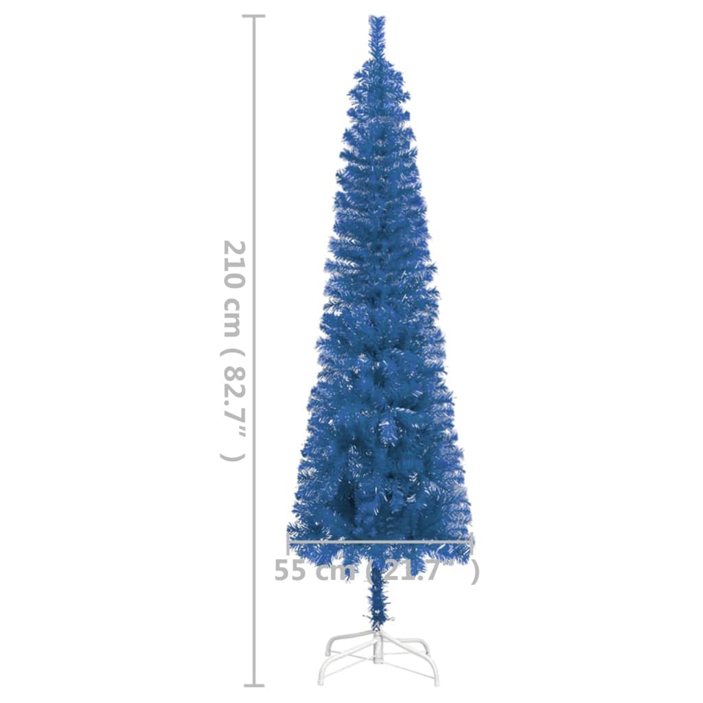 vidaXL Weihnachtsbaum Schlank mit LEDs Blau 210 cm