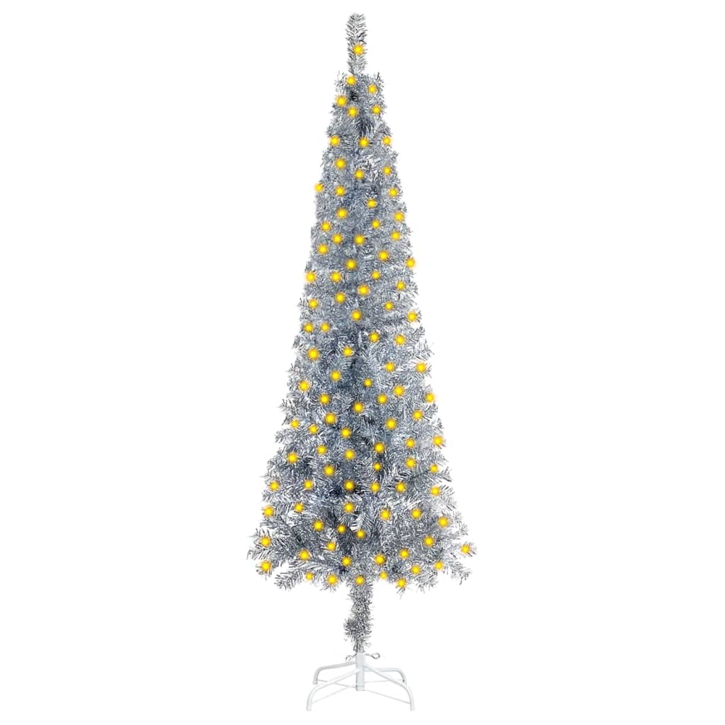 vidaXL Weihnachtsbaum Schlank mit LEDs Silbern 180 cm
