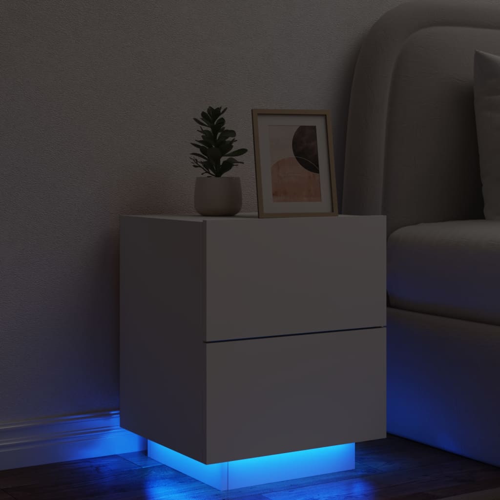 vidaXL Nachttisch mit LED-Leuchten Weiß Holzwerkstoff