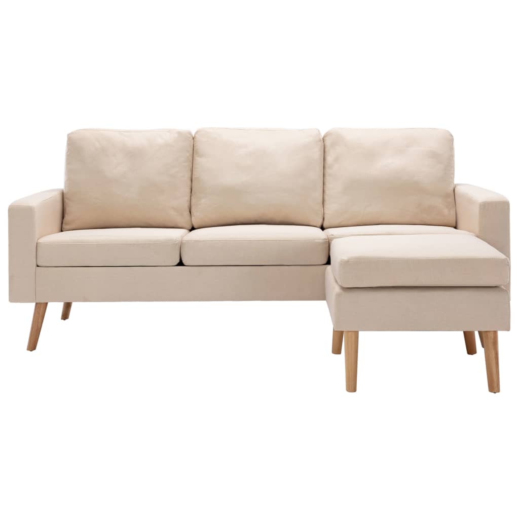 vidaXL 3-Sitzer-Sofa mit Hocker Creme Stoff