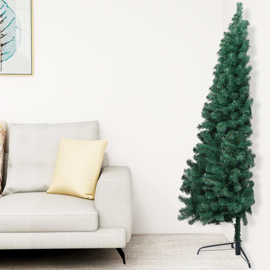vidaXL Künstlicher Halb-Weihnachtsbaum Beleuchtung Ständer Grün 210 cm