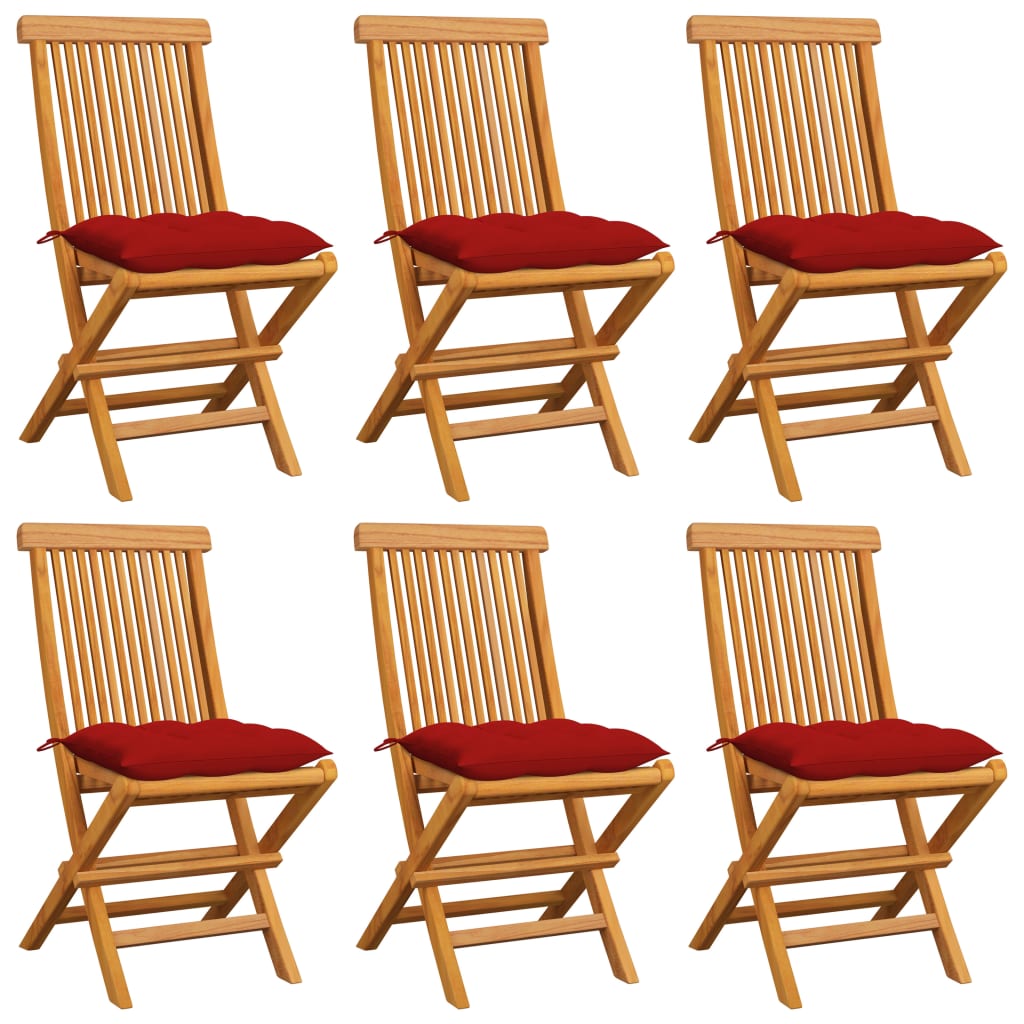 vidaXL Gartenstühle mit Roten Kissen 6 Stk. Massivholz Teak