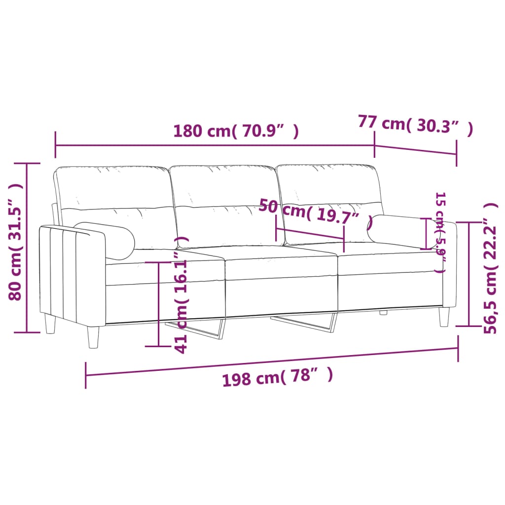 vidaXL 3-Sitzer-Sofa mit Zierkissen Weinrot 180 cm Stoff