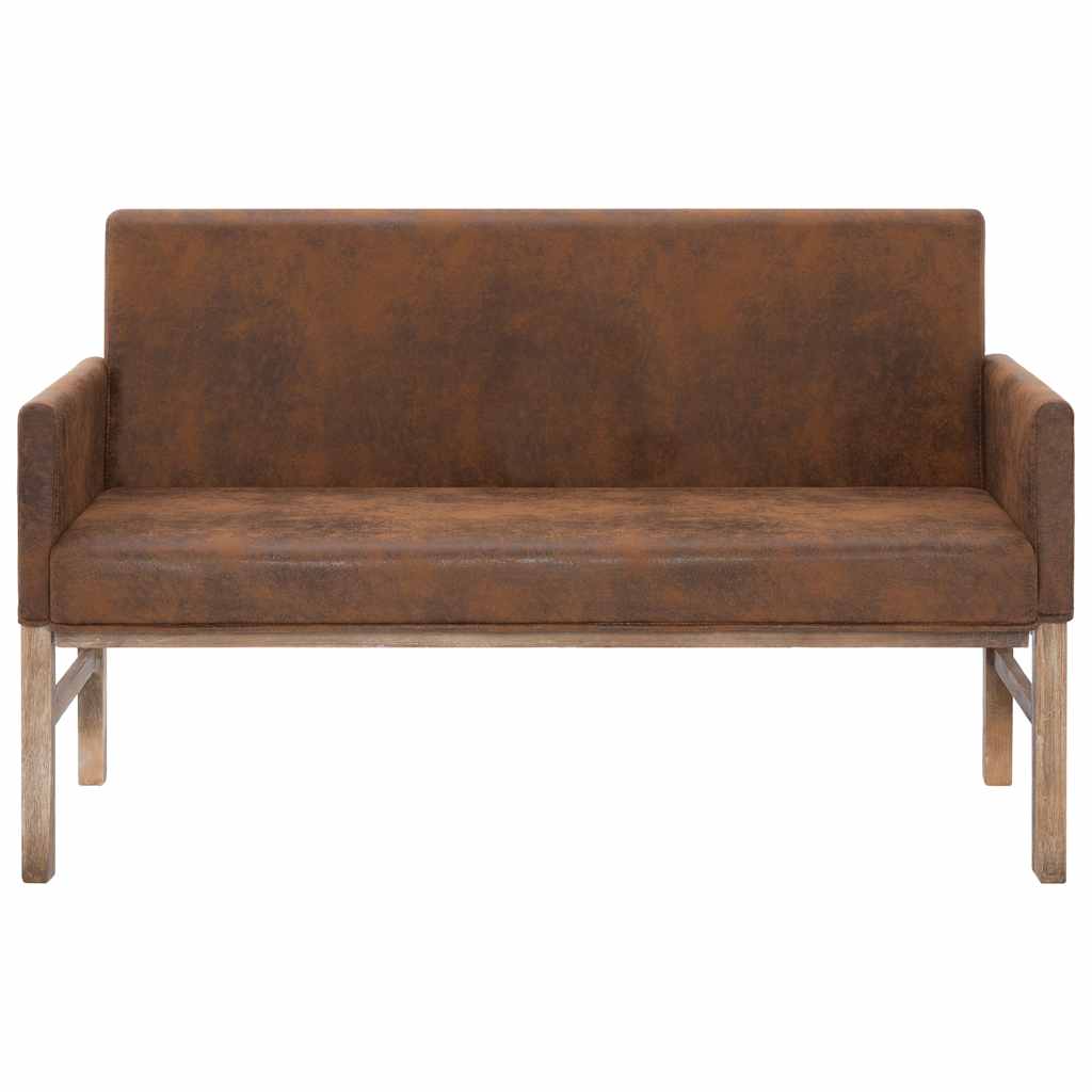 Sitzbank Aus Kunstleder Mit Rustikalen Holzbeinen Für Schlafzimmer, Wohnzimmer, Groß, Gepolsterte Eingangsbank, Innenbereich, Möbel, 80 X 40 X 43 Cm