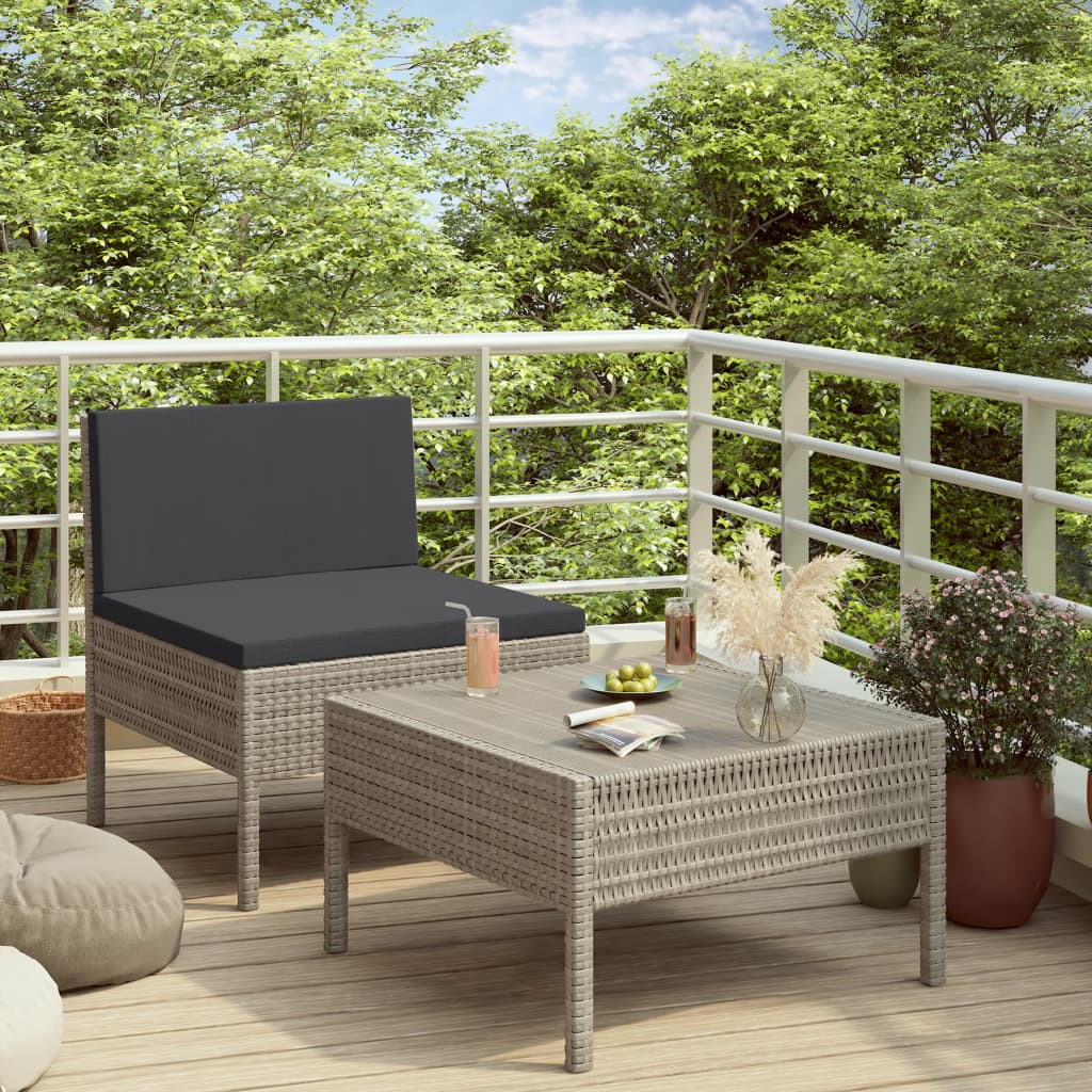 vidaXL 2-tlg. Garten-Lounge-Set mit Auflagen Poly Rattan Grau