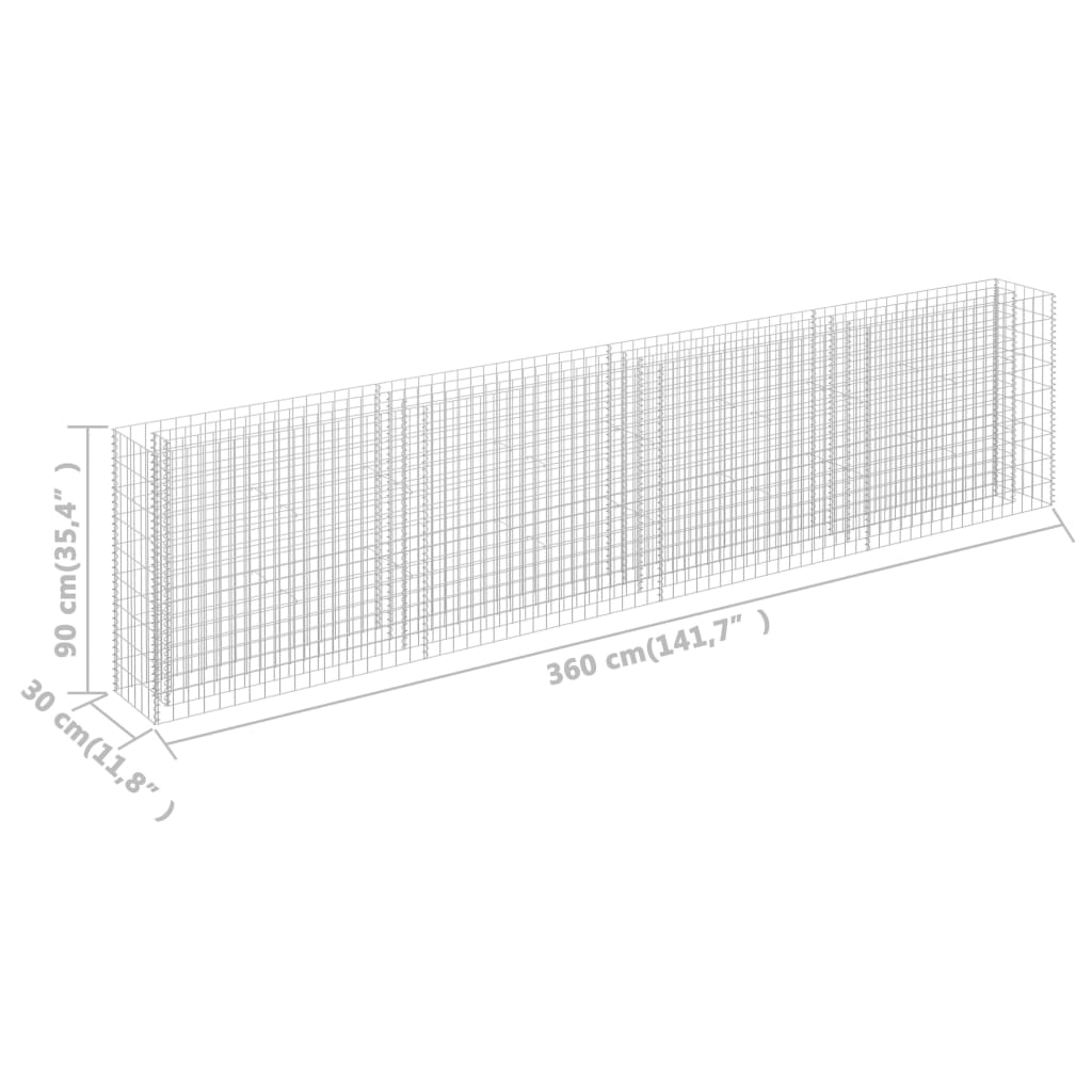 vidaXL Gabionen-Hochbeet Verzinkter Stahl 360×30×90 cm