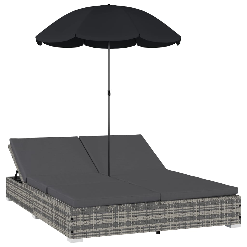 vidaXL Outdoor-Loungebett mit Sonnenschirm Poly Rattan Grau