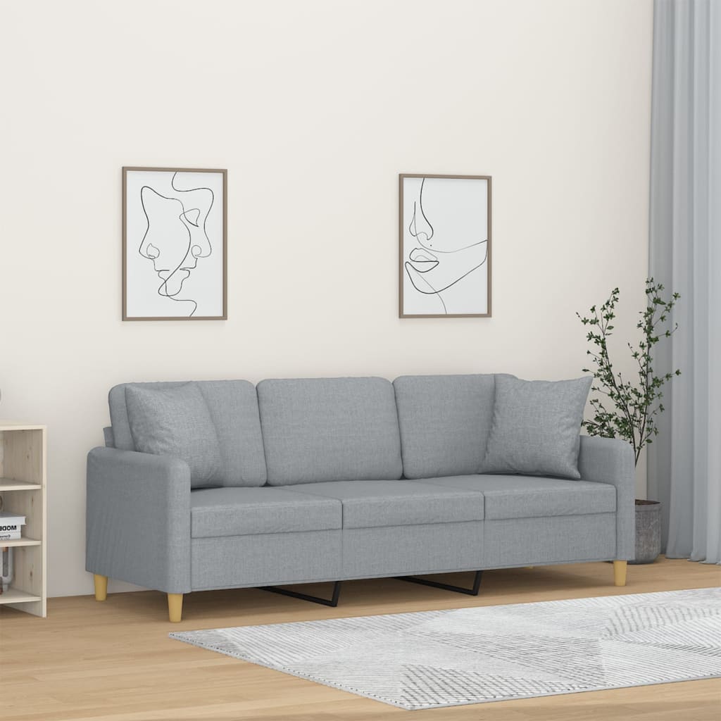 vidaXL 3-Sitzer-Sofa mit Zierkissen Hellgrau 180 cm Stoff