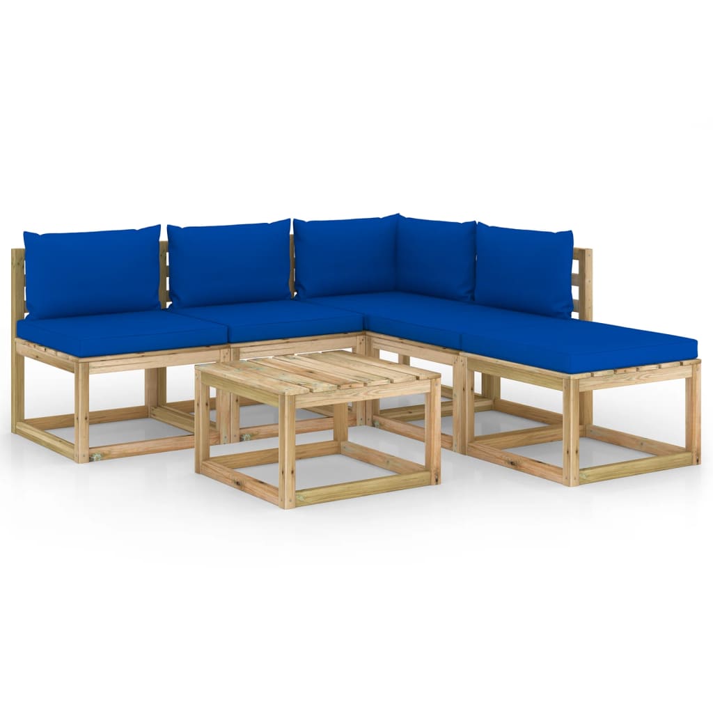vidaXL 6-tlg. Garten-Lounge-Set mit Blauen Kissen