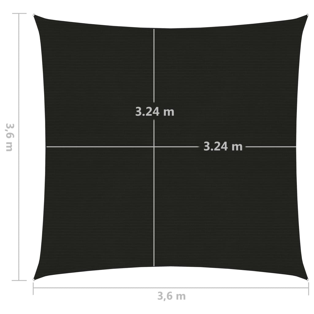 vidaXL Sonnensegel 160 g/m² Schwarz 3,6x3,6 m HDPE