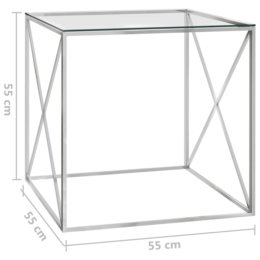 vidaXL Couchtisch Silbern 55x55x55 cm Edelstahl und Glas