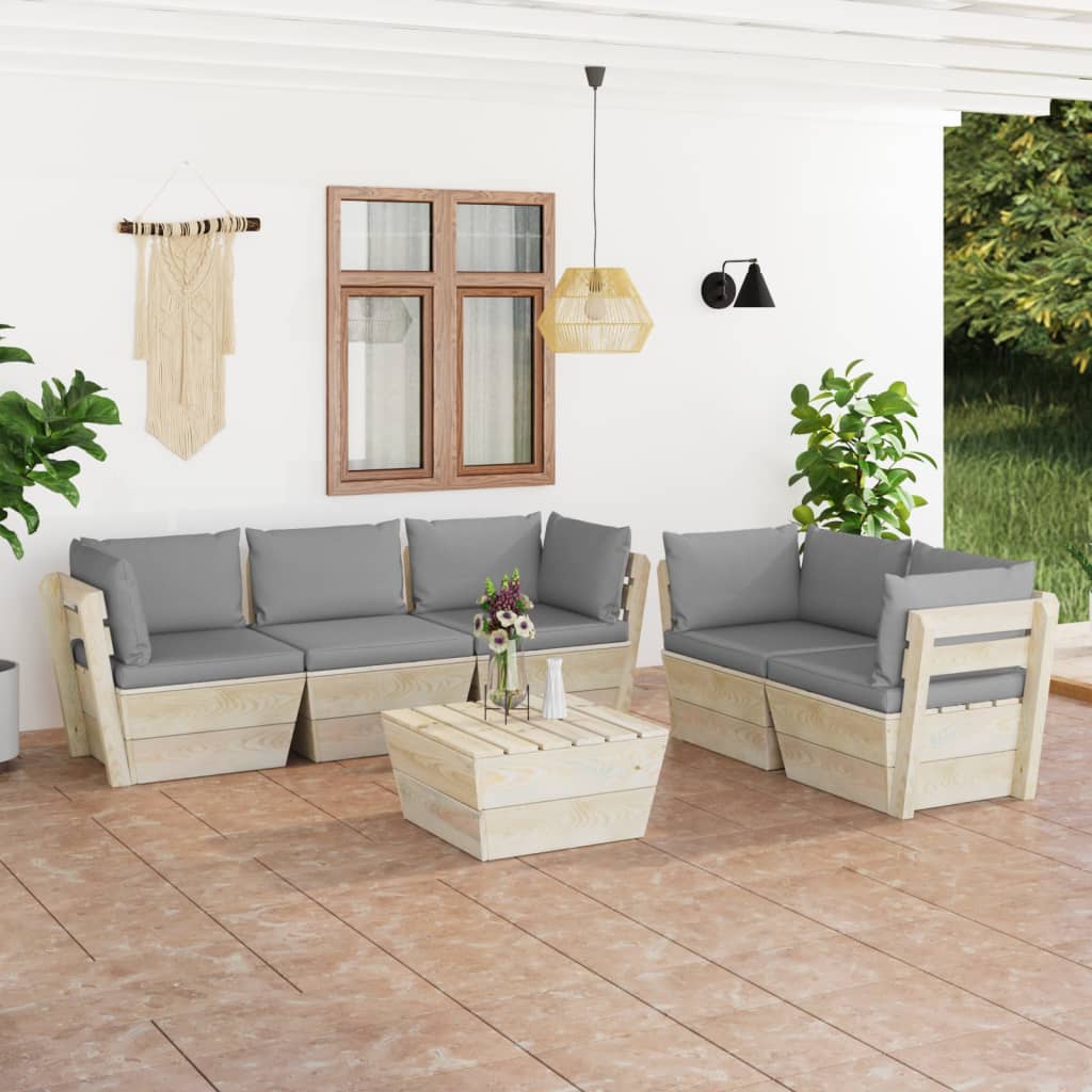 vidaXL 6-tlg. Garten-Sofagarnitur aus Paletten mit Kissen Fichtenholz