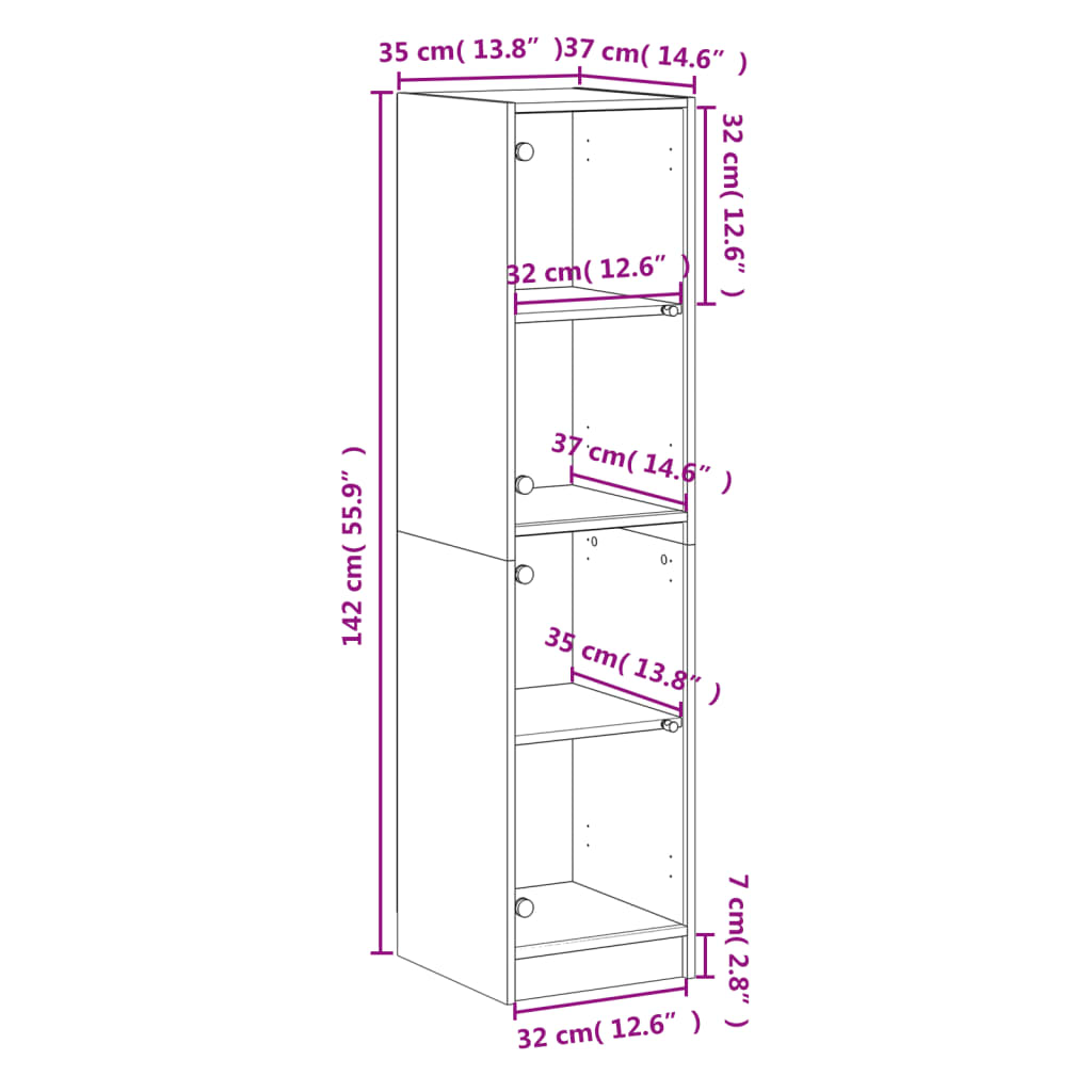 vidaXL Highboard mit Glastüren Grau Sonoma 35x37x142 cm