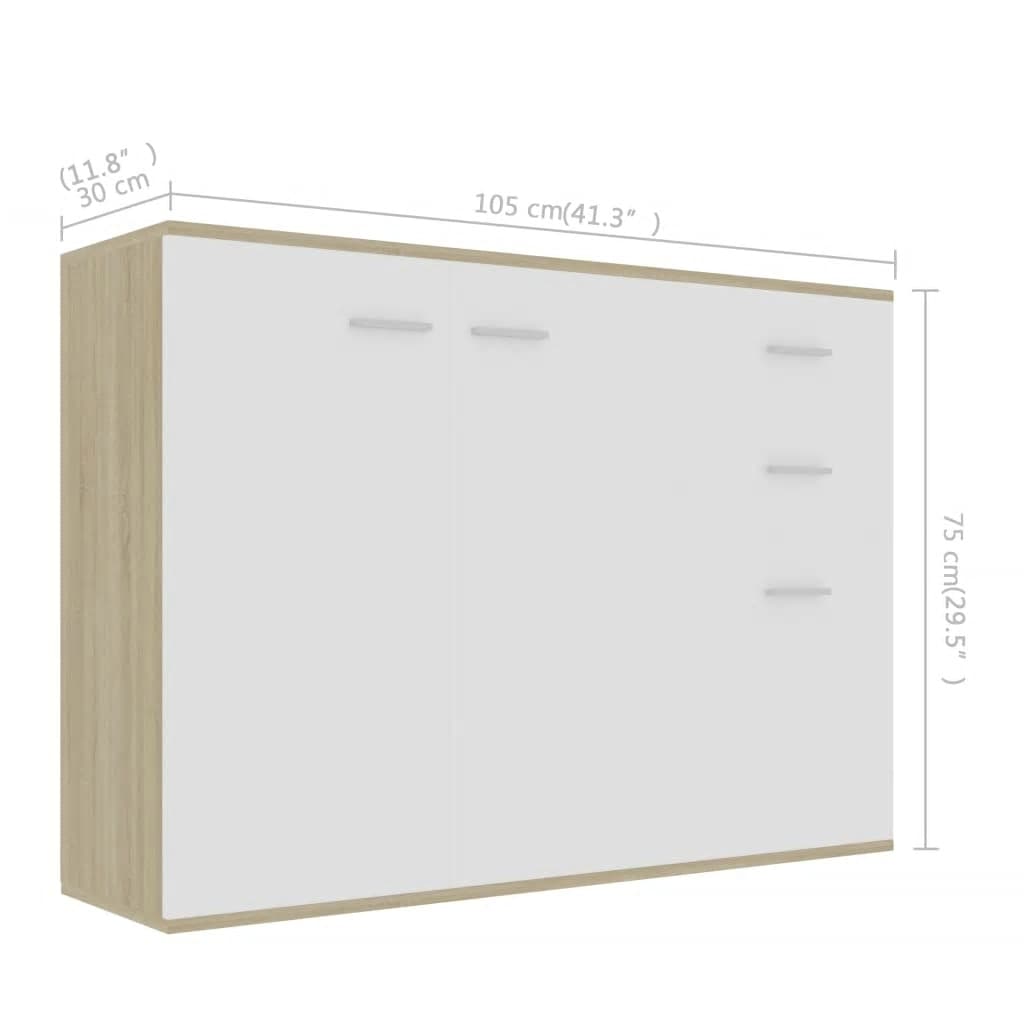vidaXL Sideboard Weiß Sonoma-Eiche 105x30x75 cm Holzwerkstoff