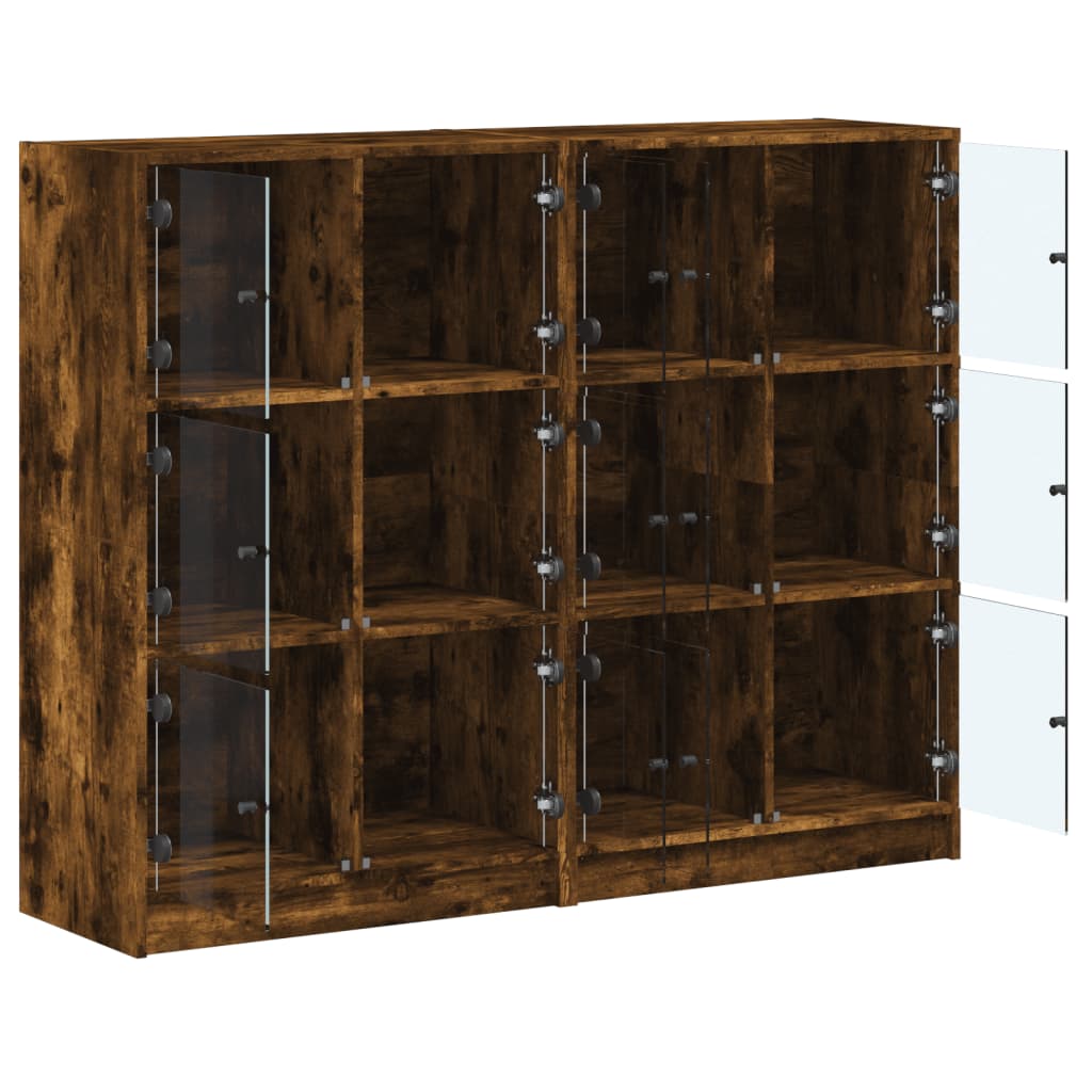 vidaXL Bücherregal mit Türen Räuchereiche 136x37x109 cm Holzwerkstoff