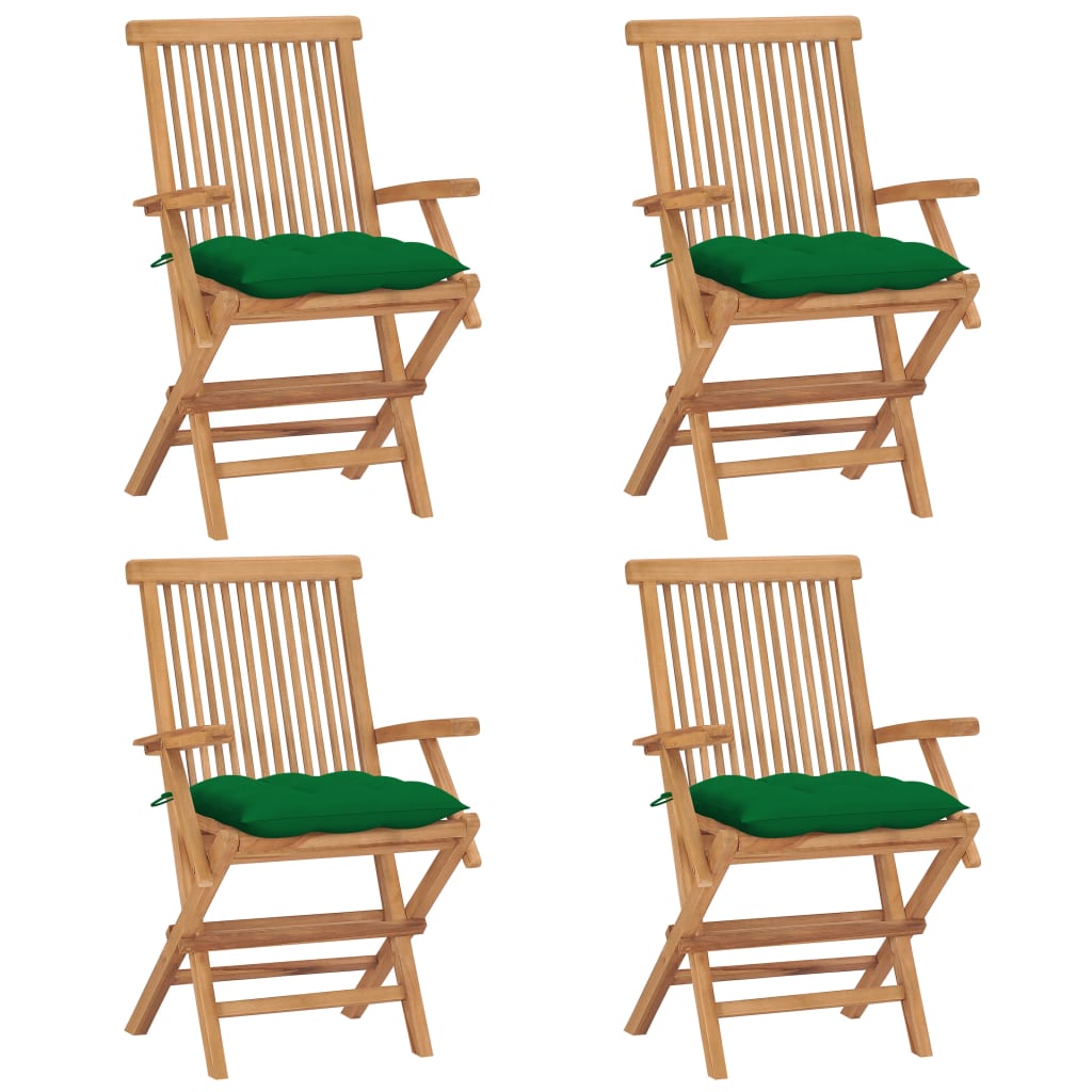 vidaXL Gartenstühle mit Grünen Kissen 4 Stk. Massivholz Teak