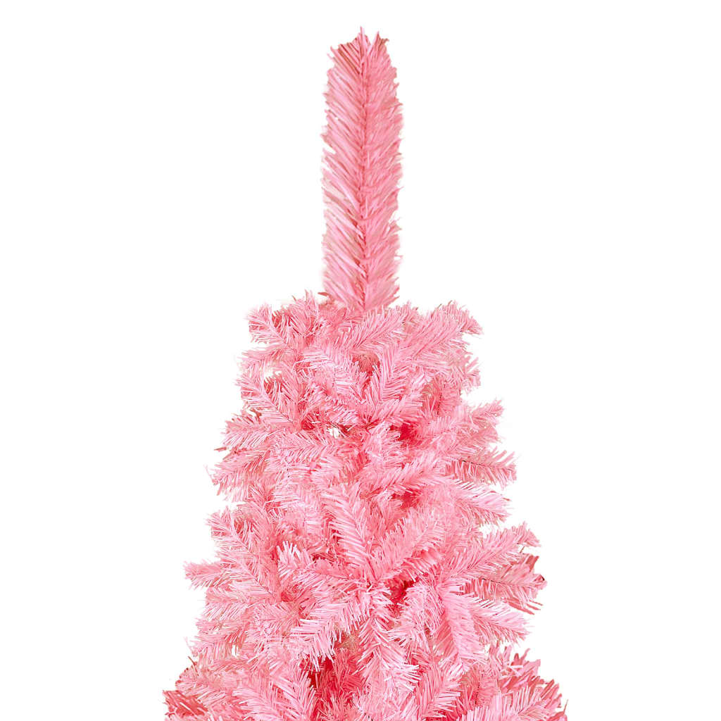 vidaXL Schlanker Weihnachtsbaum mit LEDs & Kugeln Rosa 150 cm