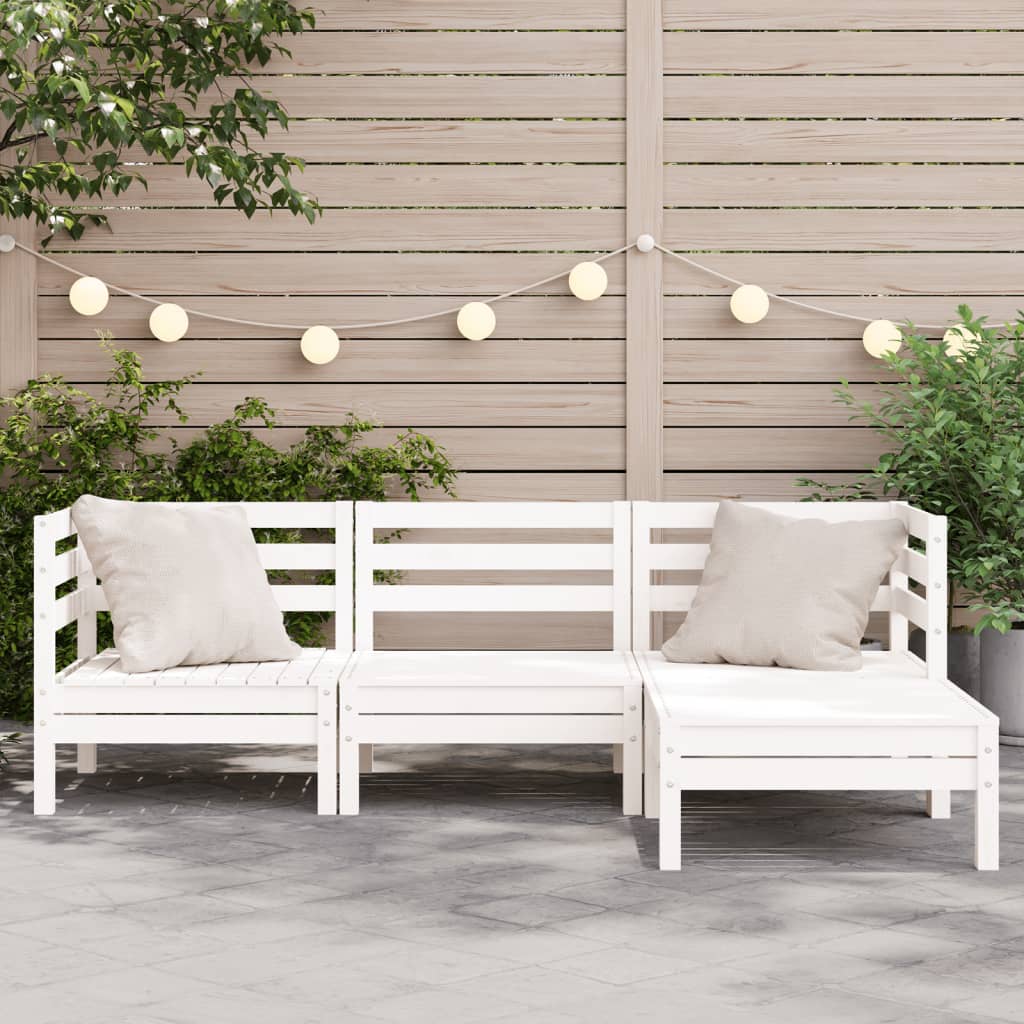 vidaXL Gartensofa 3-Sitzer mit Hocker Weiß Massivholz Kiefer