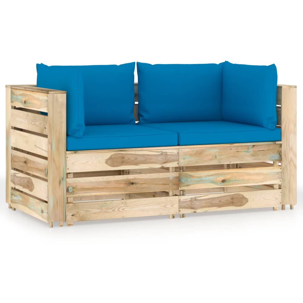 vidaXL 2-Sitzer-Gartensofa mit Kissen Grün Imprägniertes Holz